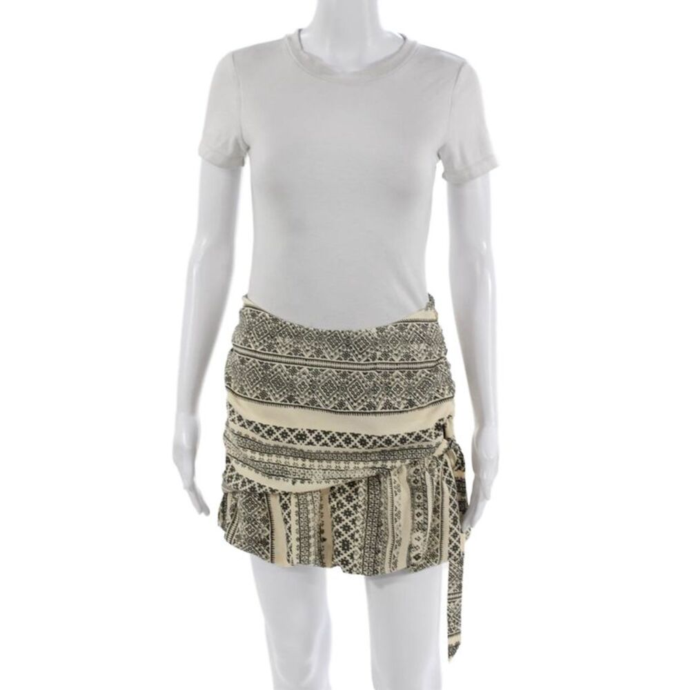 Three Of Something Womens Wrap Skirt Black Geometric Polyester Short Size XS